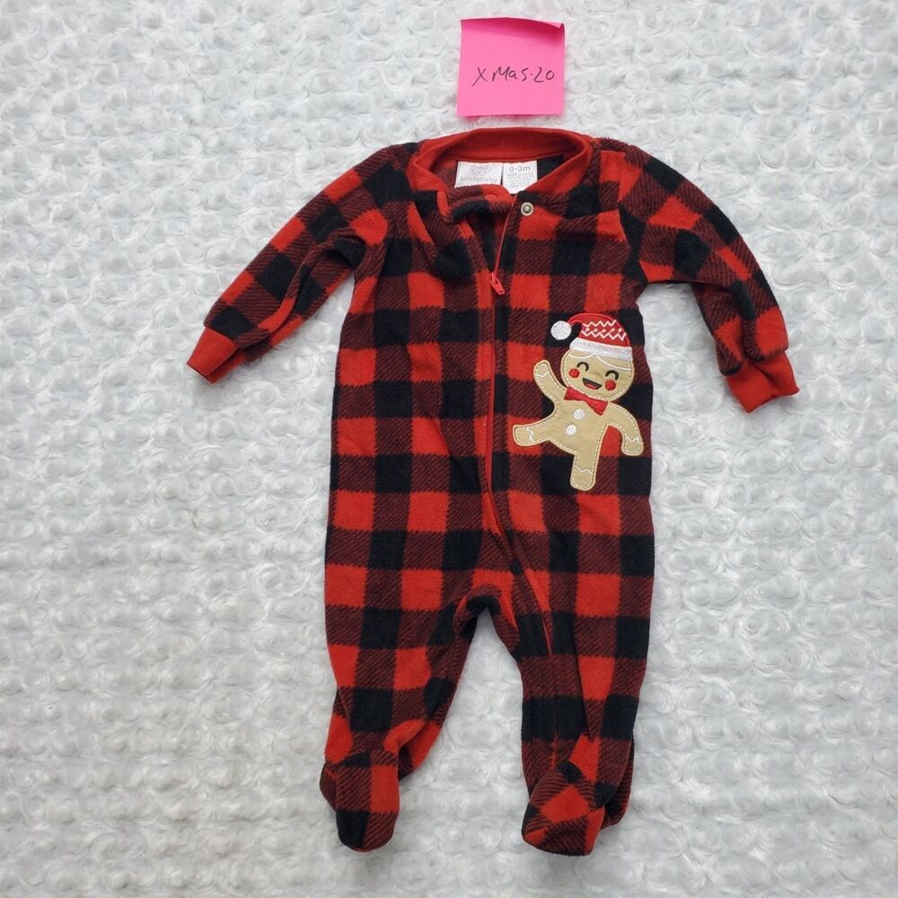 Koala Baby 0-3M Christmas Fleece Footed Sleeper Pajamas Red Buffalo Plaid Cookie